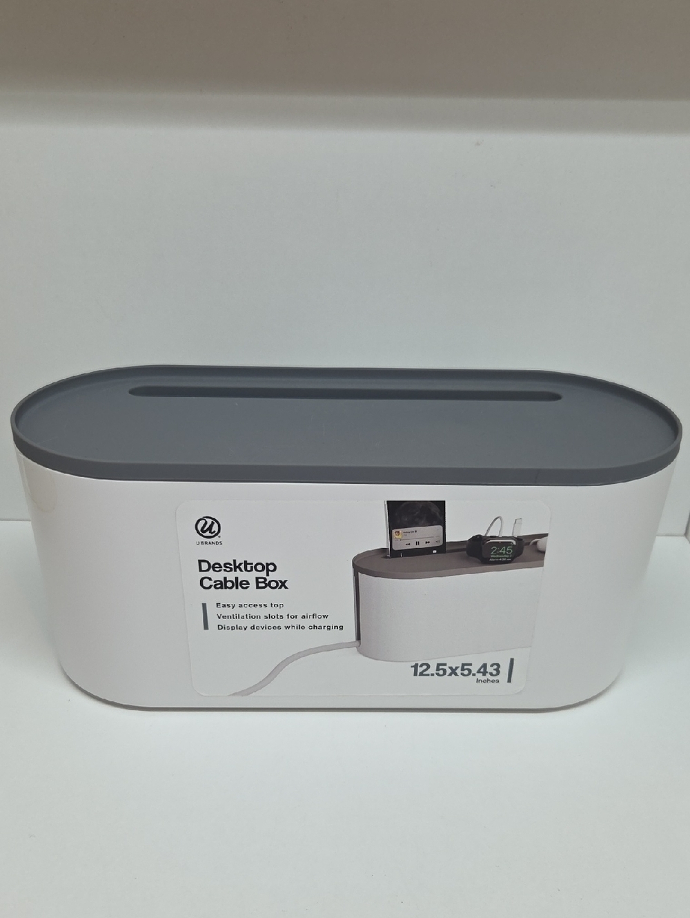U Brands Cable Management Box in White and Charcoal